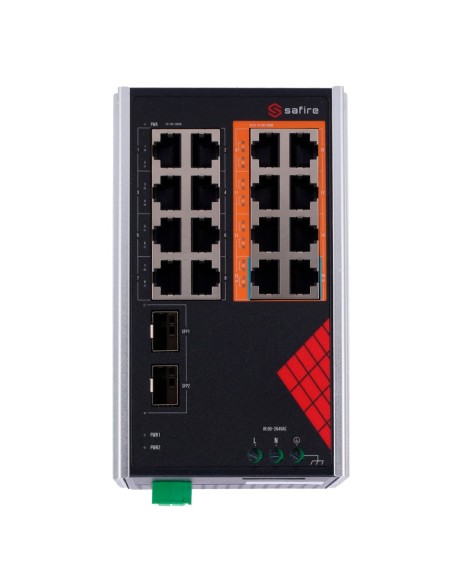 Comprar SAFIRE SF-SWI1808HIPOE-GF-AC-130-DIN Safire Switch Industrial Alimentación AC y DC - 16 puertos Gigabit + 2 SFP Gigabit 