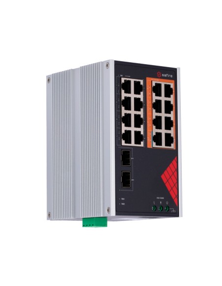 Comprar SAFIRE SF-SWI1808HIPOE-GF-AC-130-DIN Safire Switch Industrial Alimentación AC y DC - 16 puertos Gigabit + 2 SFP Gigabit 