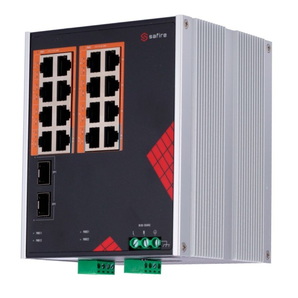 Comprar SAFIRE SF-SWI1816HIPOE-GF-AC-260-DIN Safire Switch Industrial Alimentación AC y DC - 16 puertos Gigabit + 2 SFP Gigabit 