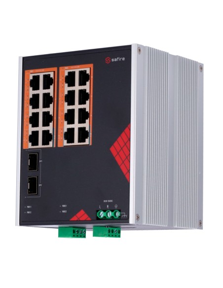 Safire SF-SWI1816Pooe-GF-AC-260-DIN SAFEIRE SHURDER INDUSTRIAL AC e DC - 16 portas Gigabit + 2 SFP Gigabit - 12
