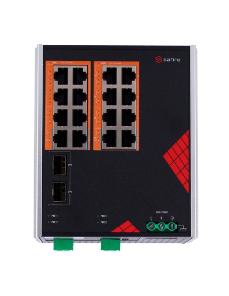 Safire SF-SWI1816Pooe-GF-AC-260-DIN SAFEIRE SHURDER INDUSTRIAL AC e DC - 16 portas Gigabit + 2 SFP Gigabit - 12