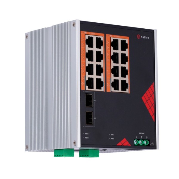 Kaufen SAFIRE SF-SWI1816HIPOE-GF-AC-260-DIN Safire Industrie-Switch Stromversorgung AC und DC – 16 Gigabit-Ports + 2 Gigabit-SFP