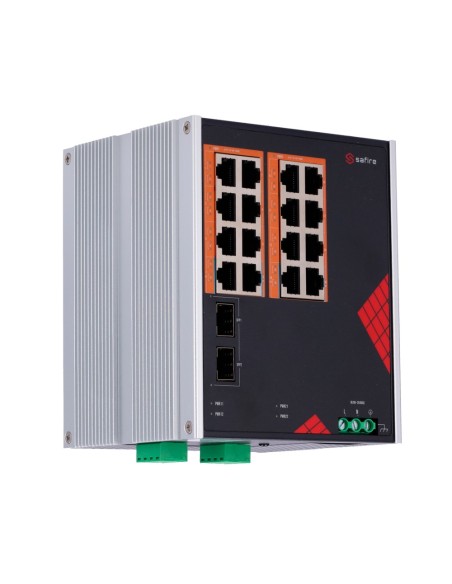 Safire SF-SWI1816Pooe-GF-AC-260-DIN SAFEIRE SHURDER INDUSTRIAL AC e DC - 16 portas Gigabit + 2 SFP Gigabit - 12
