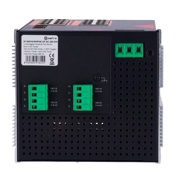 Comprar SAFIRE SF-SWI1816HIPOE-GF-AC-260-DIN Safire Switch Industrial Alimentación AC y DC - 16 puertos Gigabit + 2 SFP Gigabit 