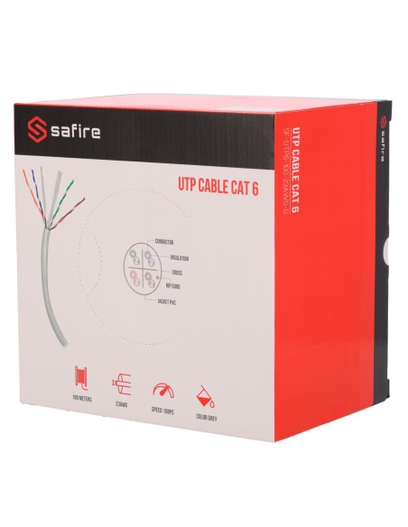 Safire SF-UTP6-100-23AWG-G SAFEIRE Cabo UTP Categoria 6 - Driver CCA - Diâmetro 23 AWG-0.58mm - Reúne-se 90m Fluke Test - C