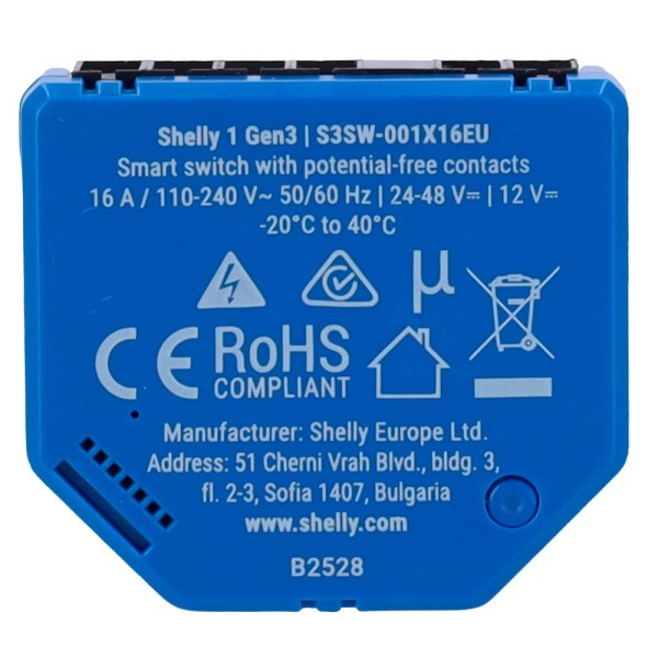 Kaufen SHELLY SH-1-GEN3 Shelly 1 Gen3 Relais – Intelligenter Controller – 1-Kanal-Relais / Trockenkontakt – WiFi 6 2,4 GHz / Blu