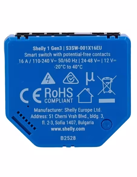 Kaufen SHELLY SH-1-GEN3 Shelly 1 Gen3 Relais – Intelligenter Controller – 1-Kanal-Relais / Trockenkontakt – WiFi 6 2,4 GHz / Blu