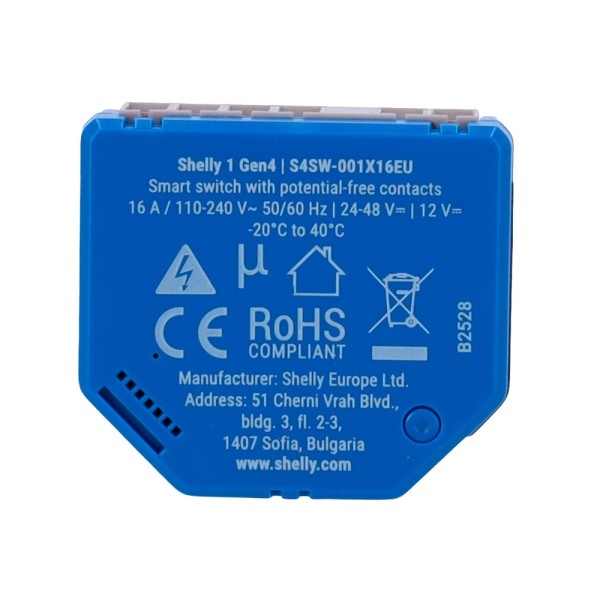 Acheter SHELLY SH-1-GEN4 Relais Shelly 1 Gen4 - Contrôleur intelligent - Relais 1 canal / Contact sec - Wi‑Fi 6 2,4 GHz / Blueto