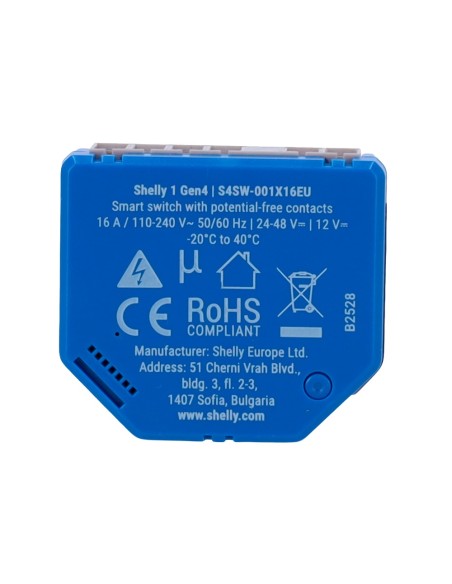 Acheter SHELLY SH-1-GEN4 Relais Shelly 1 Gen4 - Contrôleur intelligent - Relais 1 canal / Contact sec - Wi‑Fi 6 2,4 GHz / Blueto