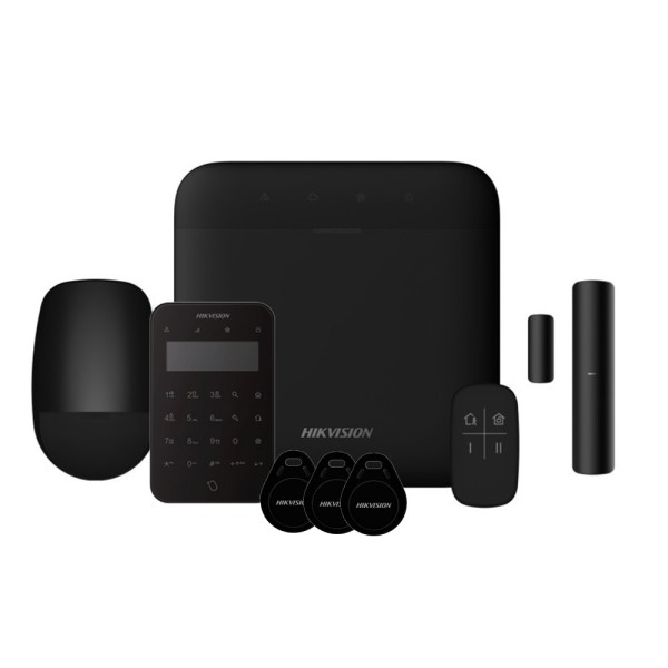 Comprar HIKVISION ALARMS HIK-ALARM-181 Kit AXPRO 868MHz 64 zonas Hikvision Panel + PIR + Mando + Teclado + Contacto (Color Negro