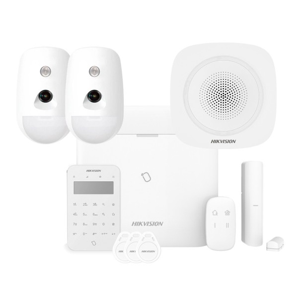 Comprar HIKVISION ALARMS HIK-ALARM-274 Kit AXPRO 868MHz 96 zonas Hikvision Panel + 2 PIRCAM + Mando + Teclado Lector de Tags + C