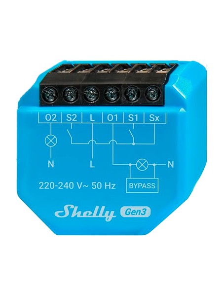 Comprar SHELLY SH-2L-GEN3 Shelly 2L Gen3 - WiFi 2.4 GHz IEEE802.11 b/g/n / Bluetooth -  Interruptor inteligente / Sin Neutro - S