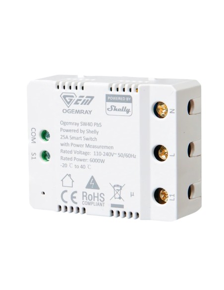 Comprar SHELLY SH-OG-SMART-RELAY-25A Ogemray Smart Relay 25A - WiFi 2.4 GHz / Bluetooth  - Relé Inteligente - Medidor de consumo