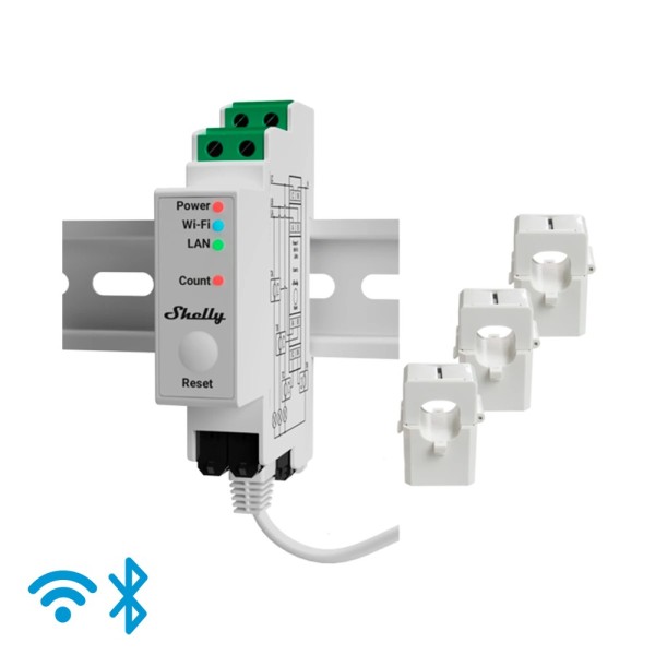 Comprar SHELLY SH-PRO-3EM-120A Shelly Pro 3EM 120A - WiFi 2.4 GHz / Bluetooth / LAN - Medidor de consumo - Soporta 110-230 V - I