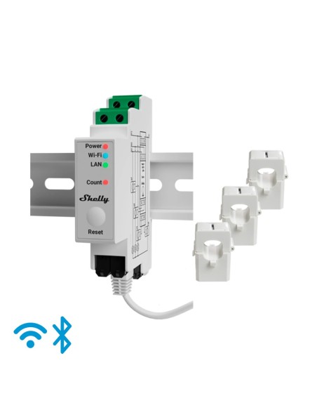 Comprar SHELLY SH-PRO-3EM-120A Shelly Pro 3EM 120A - WiFi 2.4 GHz / Bluetooth / LAN - Medidor de consumo - Soporta 110-230 V - I