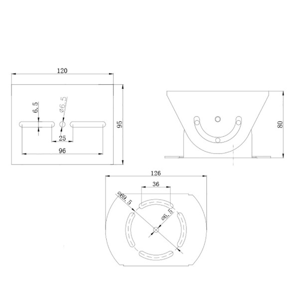 OEM SP6001 Articulação Cardan Universal - rotação vertical 85º - Dimensões da base: 80 (AL) x 126 (Ø) mm - Alumínio - Cor B