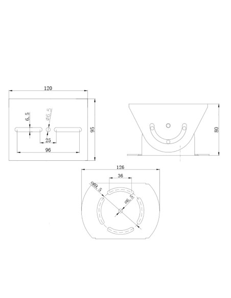 OEM SP6001 Articulação Cardan Universal - rotação vertical 85º - Dimensões da base: 80 (AL) x 126 (Ø) mm - Alumínio - Cor B