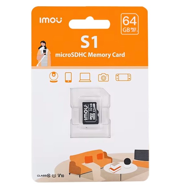 Imou St2-64-S1-imou MicroSD Card Imou - Capacidade 64 GB - Classe 10 | Velocidade R / W: 95/38 MB / S - E / P Ciclos: Até 500 - 
