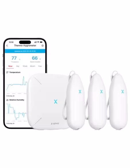 Acheter X-SENSE STH54 X-SENSE - Kit 3+1 TPH avec passerelle - 3 capteurs de température et d’humidité - Une base SBS50