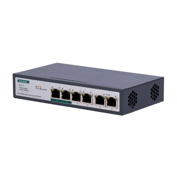 OEM SW0604PoE-800m-60W Switch PoE - 4 portas PoE + Fe + 2 Fe UpLink - Velocidade 4 x10 / 100Mbps + 2 x10 / 100Mbps - 2 Pae Pa Po