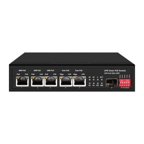 OEM SW0605Poo-GF-DC-65 Switch PoE - 5 Portas PoE + 1 SFP - Velocidade da porta 10/100/1000 Mbps - 1xhi-PoE (60W) + 2xpoe + (3