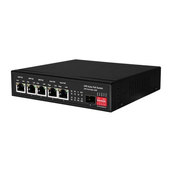 OEM SW0605Poo-GF-DC-65 Switch PoE - 5 Portas PoE + 1 SFP - Velocidade da porta 10/100/1000 Mbps - 1xhi-PoE (60W) + 2xpoe + (3