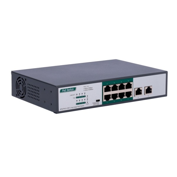 OEM SW1008PoE-H-800M-120W Switch PoE - 8 portas Poe Fe + 2 GE - Velocidade 8 x10 / 100Mbps + 2 x10 / 100 / 1000Mbps - 8 portas P