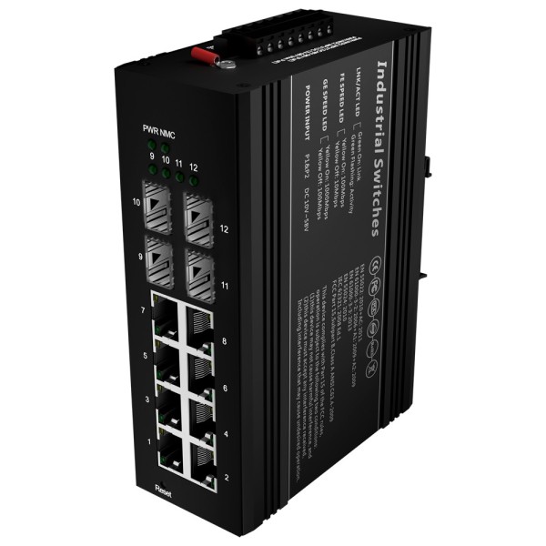 Comprar OEM SW1208HIPOE-MGF-240-DIN Switch PoE OEM - Montaje en carril DIN - 8 Puertos Gigabit + 4 SFP Gigabit - 90W puertos 1 y