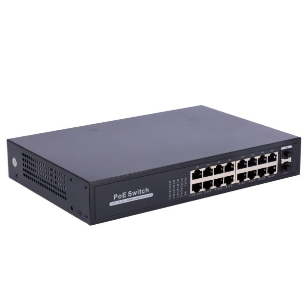 OEM SW1816PoE-GF-250-Eutro de 220 e 16 portas RJ45 + 2 SFP UpLink - 16x 10/100 / 1000Mbps + 2x 10/100 / 1000Mbps - 16 portas Poe