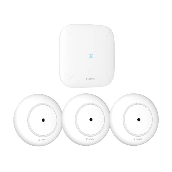 X-Sense SWS54 Detector de vazamento de água inteligente - Pack 3 SWS51 + 1 estação base SBS50 - Wi-Fi Network 2,4 GHz - 500m Cob