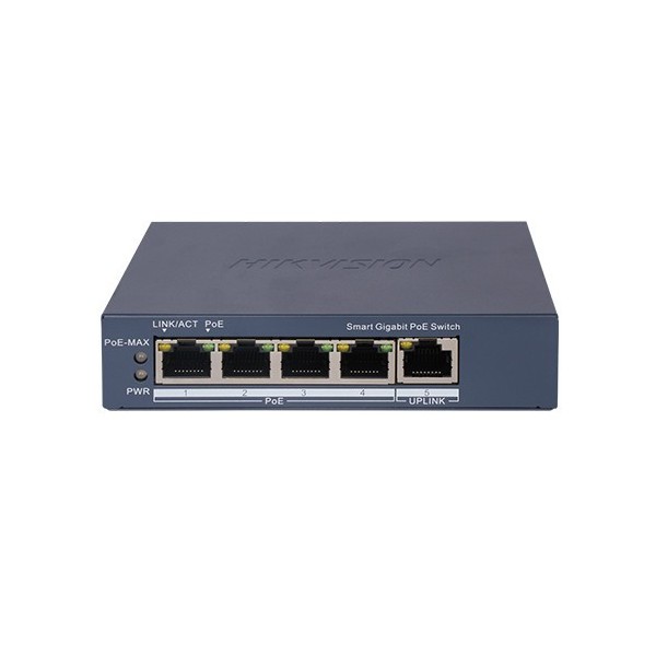 Kaufen HIKVISION BASIC DS-3E1505P-EI HIKBASIC. PoE-Switch mit 4 Kupfer-Ports 10/100/1000 + 1 RJ45-Gigabit. PoE max. 60 W (30 W