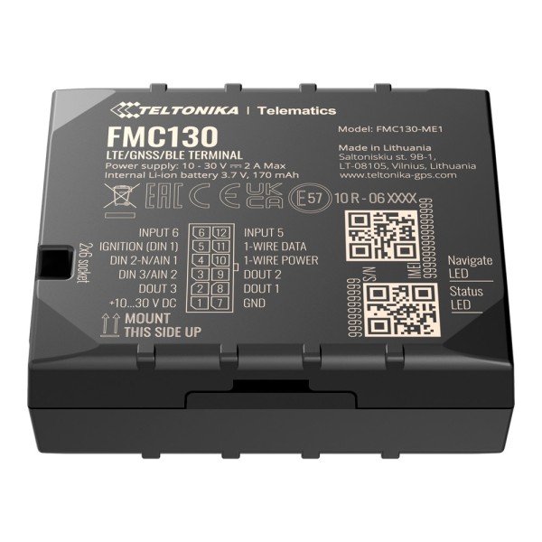 Teltonika TK-FMC130 Avançado Tracker para veículos - Conexão de fiação interna - Instalação oculta em Dashboard - 4G, 3G, 