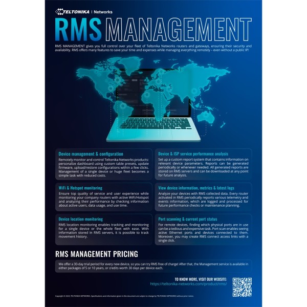 Teltonika TK-RMS-5Y Licenças Teltonika RMS Platform - Pacote de Licença de 5 anos - Monitoramento Remoto Teltonik Dispositivo