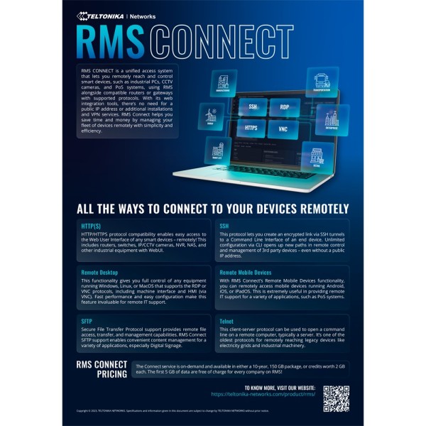 Teltonika TK-RMS-VPN-150G Pack 150 GB Tráfego RMS Connect e RMS VPN - Configuração e monitor no Remoto Teltonika Router - G