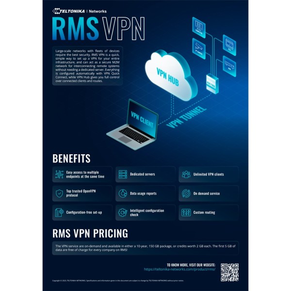 Kaufen TELTONIKA TK-RMS-VPN-150G Paket mit 150 GB RMS-Connect- und RMS-VPN-Datenvolumen – Router Telto aus der Ferne konfigurier