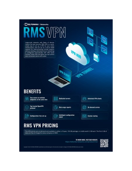 Teltonika TK-RMS-VPN-150G Pack 150 GB Tráfego RMS Connect e RMS VPN - Configuração e monitor no Remoto Teltonika Router - G
