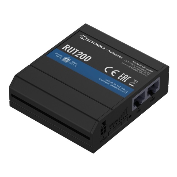 Kaufen Sie TELTONIKA TK-RUT200 Industrie-Router 4G LTE Cat 4 (150/50 Mbps)  
- Wi-Fi-4-Access Point für bis zu 50 Benutzer  
-