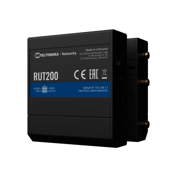 Teltonika Tk-Rut200 Teltonika Router 4G Industrial - 2 portas Ethernet RJ45 RV RJ45 Rápido Ethernet - 4G (LTE) CAT 4 Até 150Mbps