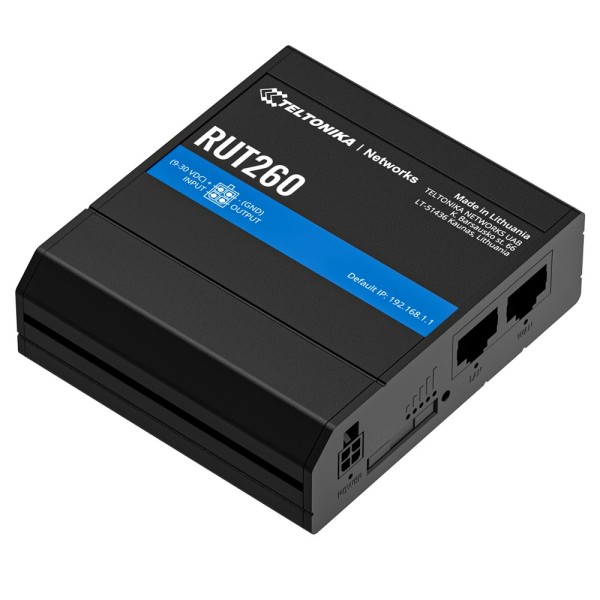 Comprar TELTONIKA TK-RUT260 Router Industrial 4G LTE Cat 6 hasta 300 Mbps  - Conectividad Wi-Fi 4 (802.11n) integrada  - 2 puert