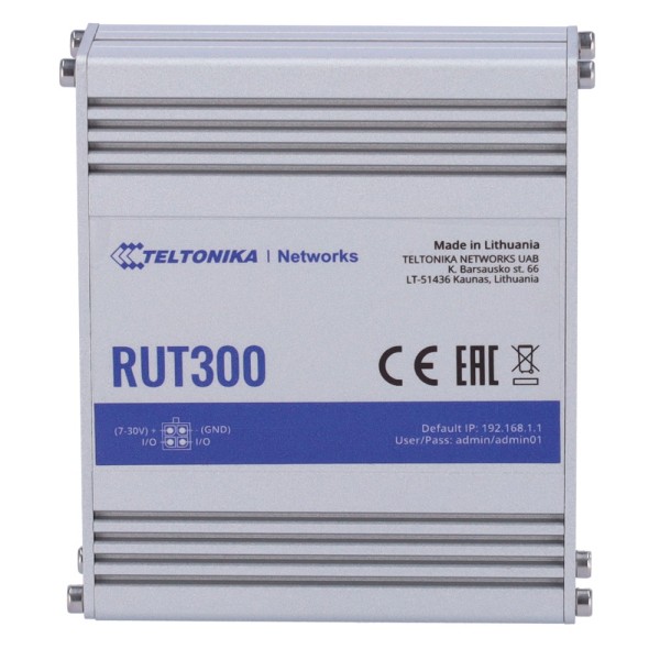 Teltonika TK-Rut300 Teltonika Router Industrial - 5 portas Ethernet RJ45 Rápido Ethernet - USB 2.0 - 2x Bilhetes + 2 Saídas Digi