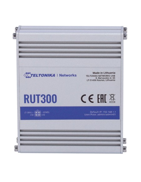 Teltonika TK-Rut300 Teltonika Router Industrial - 5 portas Ethernet RJ45 Rápido Ethernet - USB 2.0 - 2x Bilhetes + 2 Saídas Digi