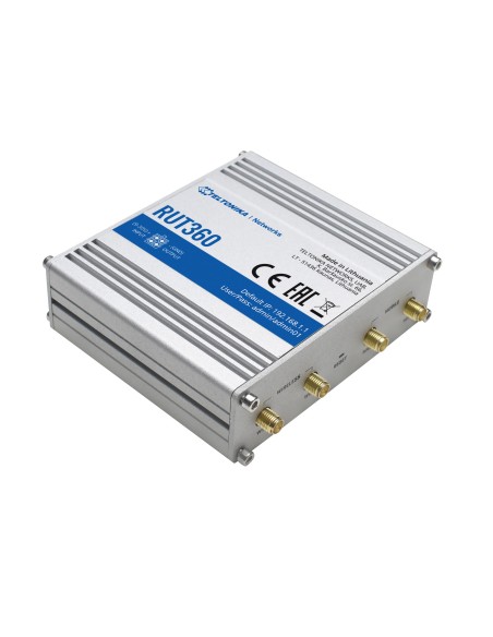 Acquistare TELTONIKA TK-RUT360 Router Industriale 4G LTE Cat 6 fino a 300 Mbps  
- Connettività Wi-Fi 4 (802.11 b/g/n)  
- 2 por