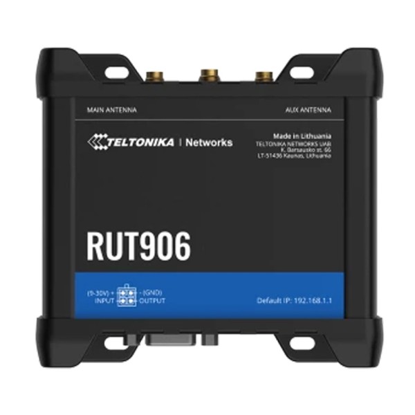 Teltonika TK-Rut906 Teltonika Router 4G Industrial - 4 portas Ethernet RJ45 RJ45 Rápido Ethernet - Dual Sim 4G (LTE) Cat 4 até 1