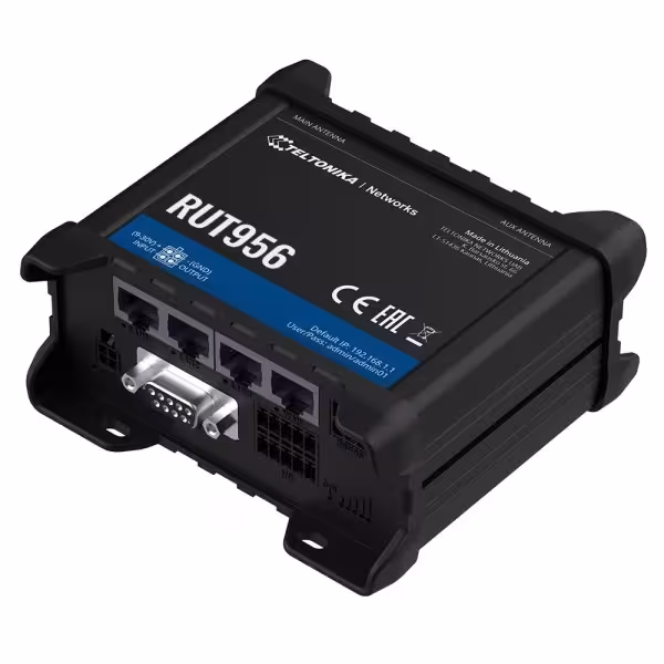 Acheter TELTONIKA routeur industriel TK-RUT956 4G LTE Cat 4 (150/50 Mbps)  
- Interfaces série RS232 et RS485 intégrées  
- Re