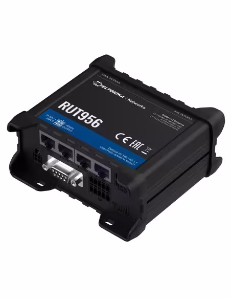 Acheter TELTONIKA routeur industriel TK-RUT956 4G LTE Cat 4 (150/50 Mbps)  
- Interfaces série RS232 et RS485 intégrées  
- Re