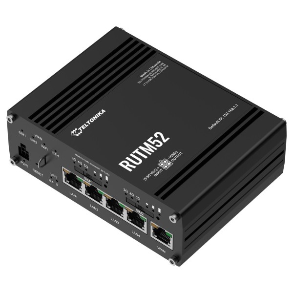 Teltonika TK-Rutm52 Teltonika Router Industrial 5G - Modem Duplo 5G Sub-6GHz SA / NSA - 5 portas 10/100 / 1000Mbps - até 2.1 / 3