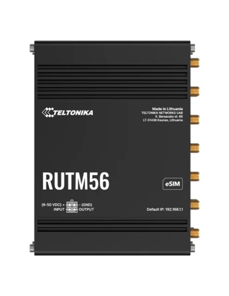 Kaufen Sie den industriellen Dual-Modem-Router TELTONIKA TK-RUTM56: 1x 5G und 1x 4G Cat 4  
- Ultraschnelle 5G-Konnektivität bis