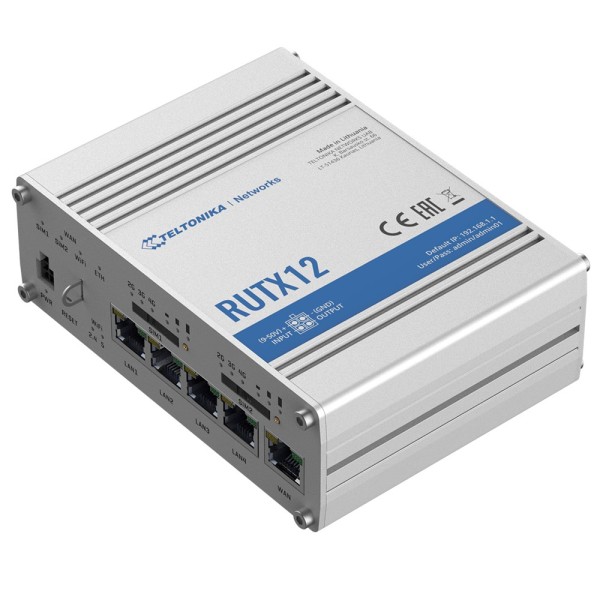 Kaufen TELTONIKA TK-RUTX12 Industrie-Router Dual LTE Cat 6 bis zu 600 Mbit/s  
- Sofortiges Failover mit Dual-SIM und eSIM  
- W