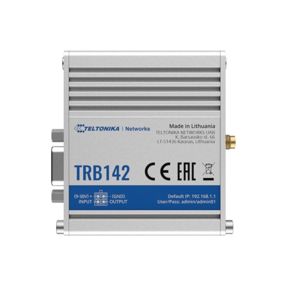 Teltonika TK-TRB142 Teltonika Gateway 4G Industrial - 4G Cat 1 / 3G / 2G - Porto RS232 - Design compacto - Micro USB Connector