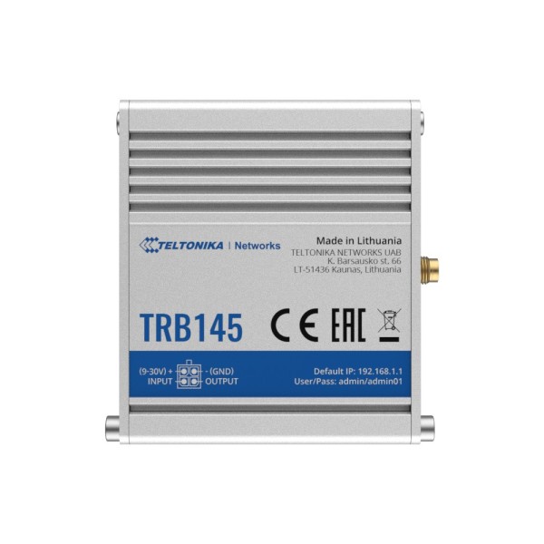 Teltonika TK-TRB145 Teltonika Gateway 4G Industrial - 4G Cat 1 / 3G / 2G - Porto RS485 - Micro USB Connector - Design compacto